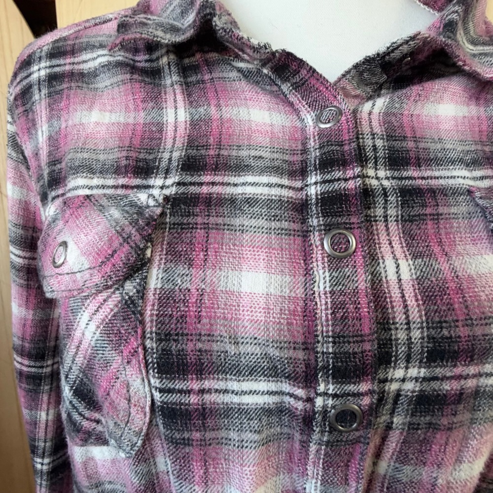 Miley Cyrus Max Azria Shirt Dress Women XL Pink Plaid Drawstring Long Sleeve